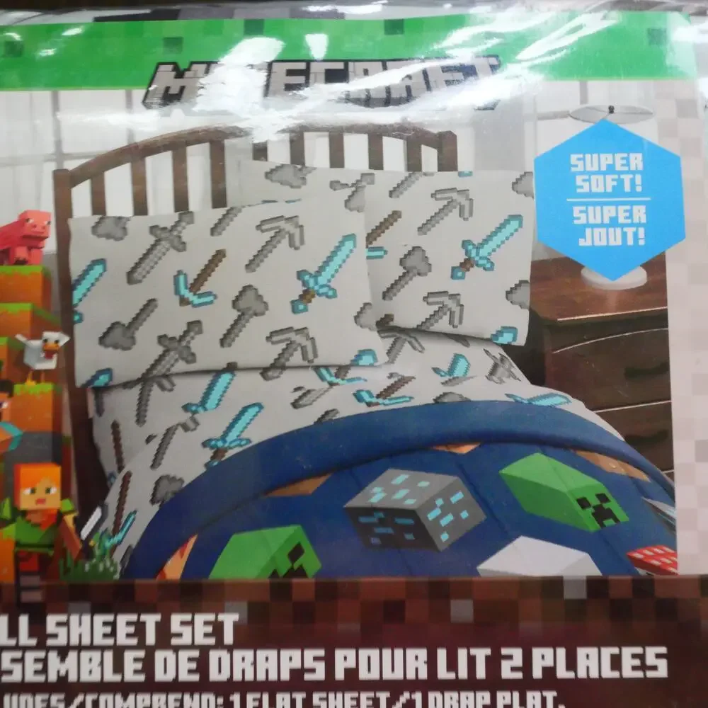 NEW Franco Minecraft Swords 4 Piece Full Size Sheet Set Gray Blue White